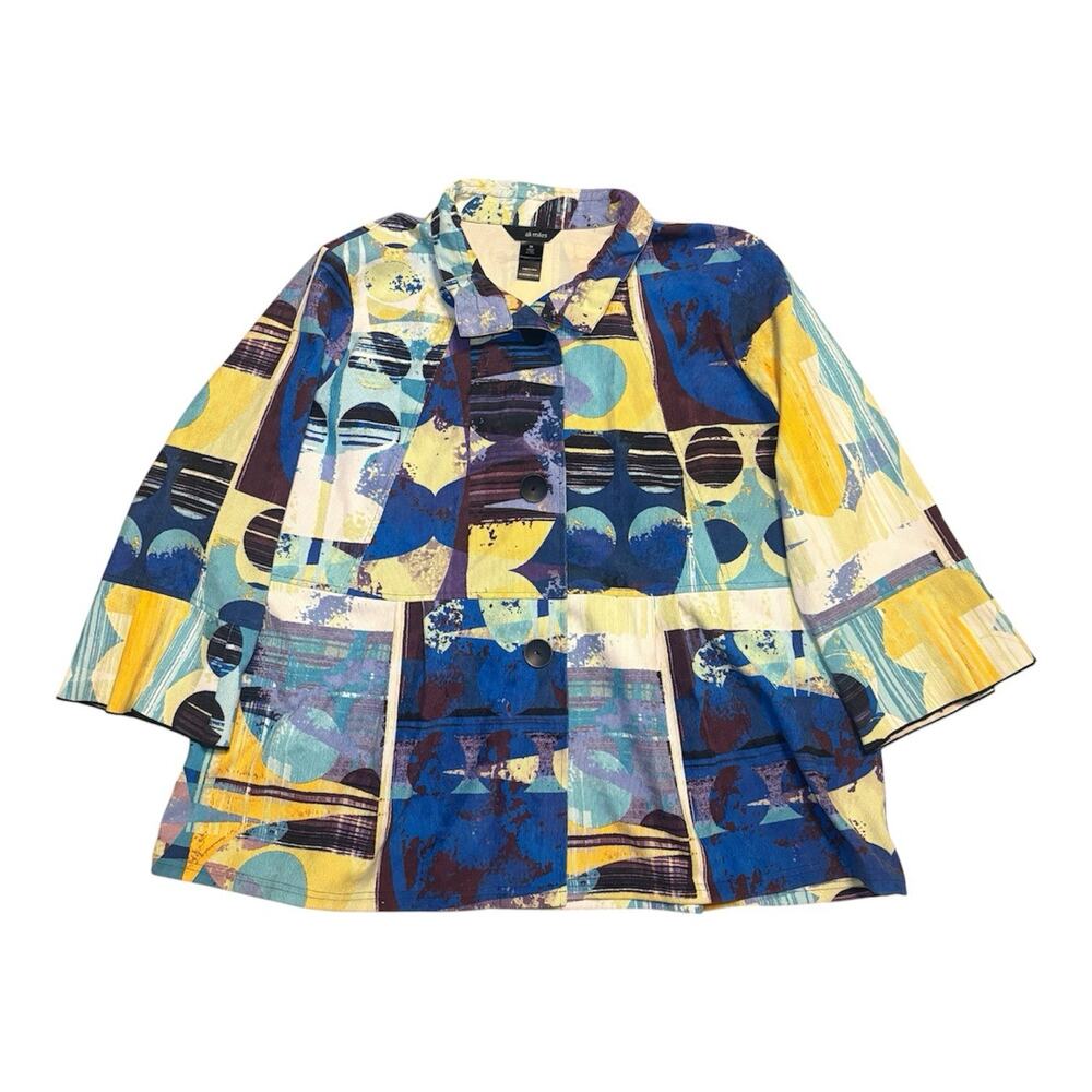Ali Miles Jacket Womens 2X Button Abstract Artsy Corduroy Colorful Geometric